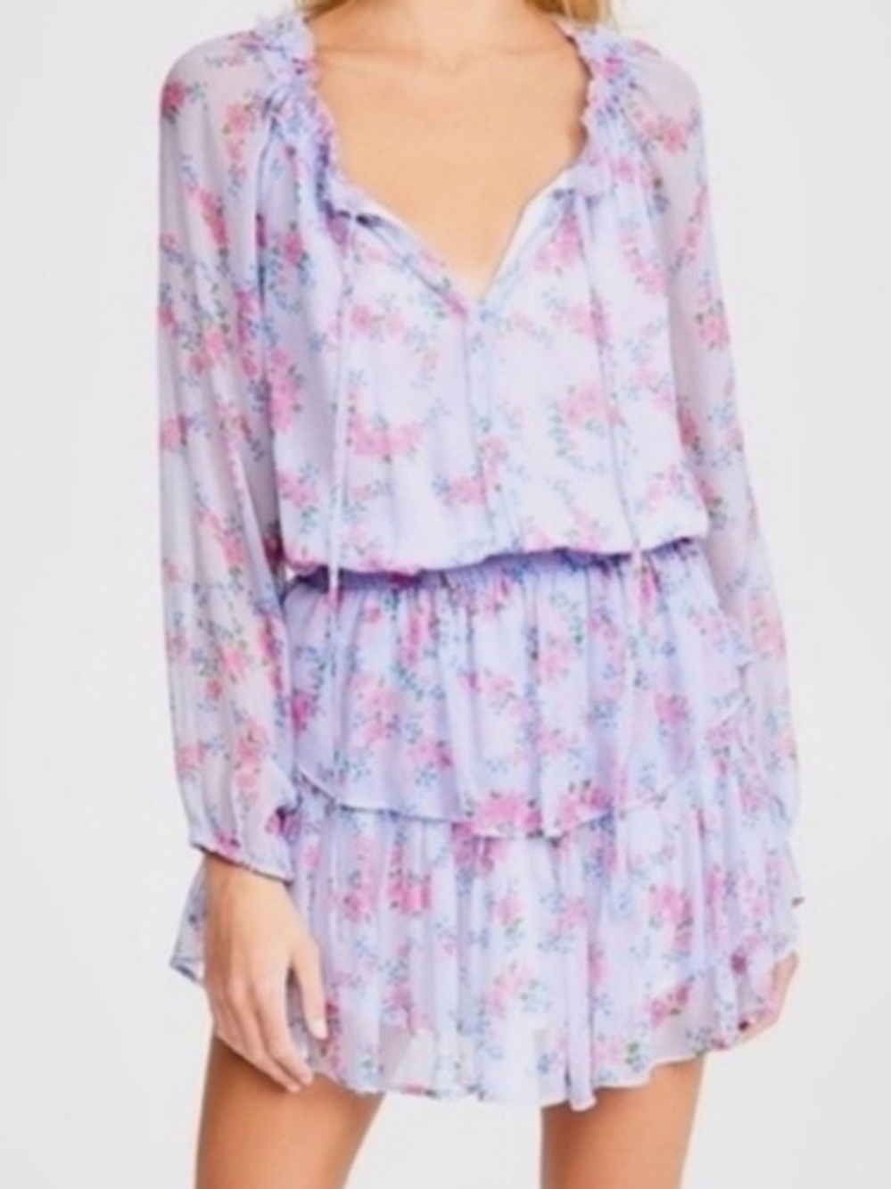 Loveshackfancy Wisteria Lilac Popover Dress Mini Silk New With Tags Size Large